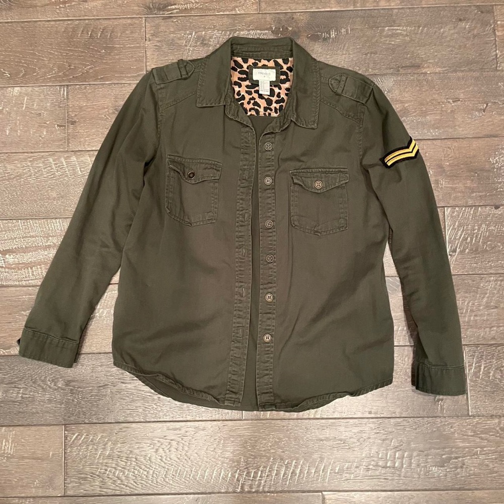 Forever 21 Olive Green Military-Inspired Button-Down Shirt